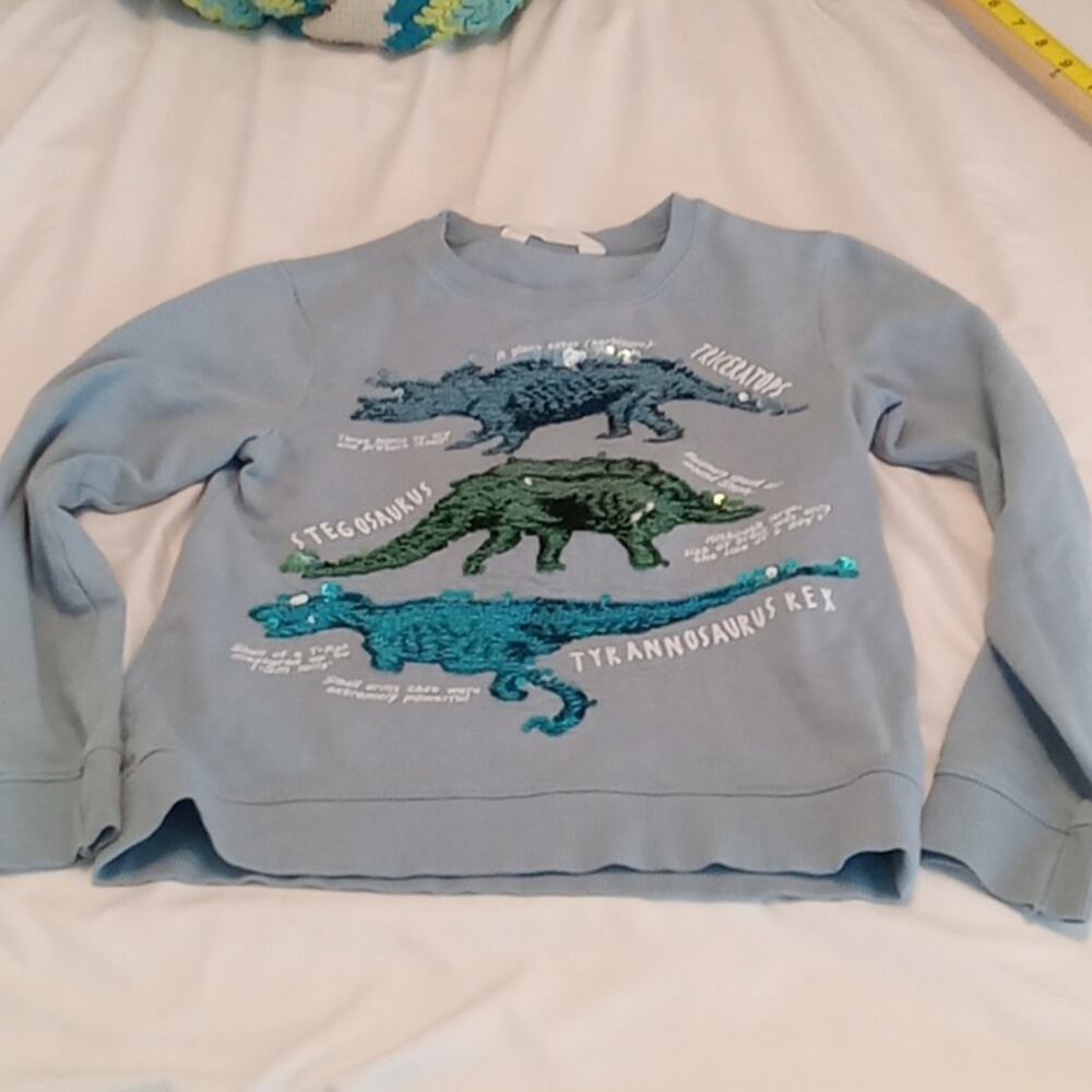 H&M boys size 8/10Y blue sequins blue Dinosaurs sweatshirt